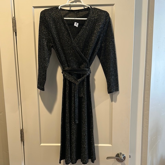 TALBOTS Elegant Black Glitter Wrap look dress - Picture 1 of 3